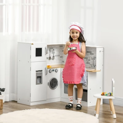 Qaba Corner Play Kitchen Set With Sound Effects And Tons Of Countertop Space, Kids Kitchen With Washing Machine, Food Toys, Ice Maker, Ages 3-6, White 2 Qaba Corner Play Kitchen Set With Sound Effects And Tons Of Countertop Space, Kids Kitchen With Washing Machine, Food Toys, Ice Maker, Ages 3-6, White - Image 2