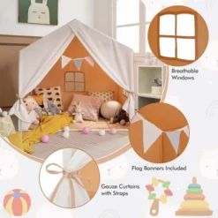Costway Kid's Play Tent Toddler Playhouse Castle Solid Wood Frame With Washable Mat Orange/Pink -LITTLE TIKES Shop GUEST 84985fa1 1cc7 4ef6 a4b0 68c544134447