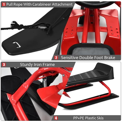 Costway Kids Snow Racer Sled Steering Wheel Double Brakes Pull Rope 5 Costway Kids Snow Racer Sled Steering Wheel Double Brakes Pull Rope - Image 5