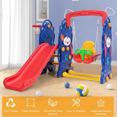 3 In 1 Toddler Climber And Swing Set Kid Climber Slide Playset W/Basketball Hoop 3 3 In 1 Toddler Climber And Swing Set Kid Climber Slide Playset W/Basketball Hoop - Image 3