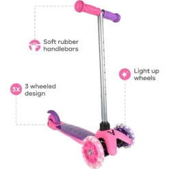 Voyager 3 Wheel Kids Scooter With Light Up Wheels & Tbar