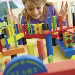 HearthSong Classic 255-Piece Wooden Domino Race Set With Obstacles And A Starting Wand