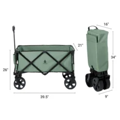 Camco Woods Outdoor Collapsible Folding Garden Utility Wagon Cart W/ 225 Pound Capacity, 7 Cubic Feet Of Storage For Camping, Beach, & Park, Sea Spray Green
