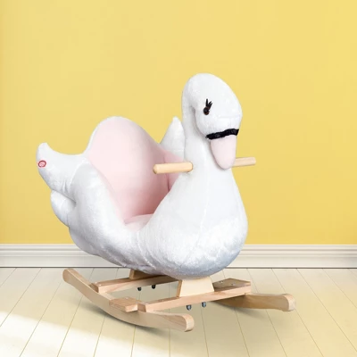Qaba Kids Ride On Rocking Horse Plush Swan Style Toy With Music For Over 18 Months Children, White And Pink 5 Qaba Kids Ride On Rocking Horse Plush Swan Style Toy With Music For Over 18 Months Children, White And Pink - Image 5