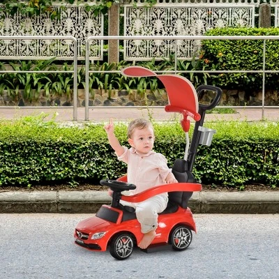 Aosom 3 In 1 Ride On Push Cars For Toddlers, Stroller Sliding Walking Car With Sun Canopy, Horn, Music, Safety Bar, Cup Holder And Storage 1 Aosom 3 In 1 Ride On Push Cars For Toddlers, Stroller Sliding Walking Car With Sun Canopy, Horn, Music, Safety Bar, Cup Holder And Storage