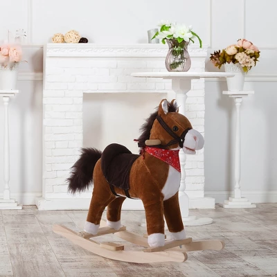 Qaba Kids Ride On Rocking Horse Plush Toy With Realistic Sounds And Red Scarf For Over 3 Years Old Birth Gift 1 Qaba Kids Ride On Rocking Horse Plush Toy With Realistic Sounds And Red Scarf For Over 3 Years Old Birth Gift