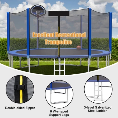Costway 12/14/15ft Trampoline W/ Safety Enclosure Net Ladder Basketball Hoop 9 Costway 12/14/15ft Trampoline W/ Safety Enclosure Net Ladder Basketball Hoop - Image 9