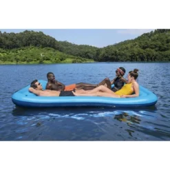Bestway Hydro-Force Sun Soaker 4 Person Inflatable Platform Lake Floating Dock Water Lounger For Beach Days And Sun Tanning, Blue