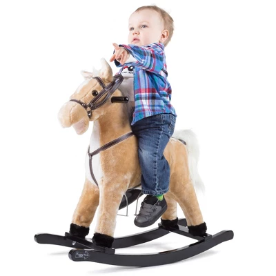 Toy Time Kids Plush Ride-On Rocking Horse On Wooden Rockers With Sounds, Stirrups, Saddle, And Reins - Brown 2 Toy Time Kids Plush Ride-On Rocking Horse On Wooden Rockers With Sounds, Stirrups, Saddle, And Reins - Brown - Image 2