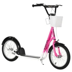 Aosom Youth Scooter, Kick Scooter With Adjustable Handlebars, Double Brakes, 16" Inflatable Rubber Tires, Basket, Cupholder, Mudguard Ages 5-12 Years Old -LITTLE TIKES Shop GUEST 9ee476f4 aee0 48db 8235 8c3ca3165981
