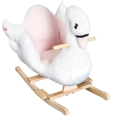 Qaba Kids Ride On Rocking Horse Plush Swan Style Toy With Music For Over 18 Months Children, White And Pink 3 Qaba Kids Ride On Rocking Horse Plush Swan Style Toy With Music For Over 18 Months Children, White And Pink - Image 3