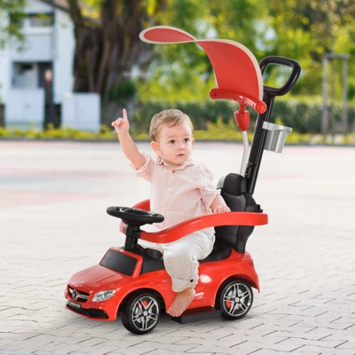 Aosom 3 In 1 Ride On Push Cars For Toddlers, Stroller Sliding Walking Car With Sun Canopy, Horn, Music, Safety Bar, Cup Holder And Storage 2 Aosom 3 In 1 Ride On Push Cars For Toddlers, Stroller Sliding Walking Car With Sun Canopy, Horn, Music, Safety Bar, Cup Holder And Storage - Image 2