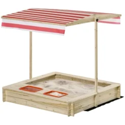 Outsunny Kids Wooden Sandbox, Covered Children Sand Playset Outdoor, W/ Adjustable Canopy Shade, Bottom Liner, Seat, Aged 3-8 Years Old, Natural -LITTLE TIKES Shop GUEST a3166750 daed 4f4e b4a7 371801769262