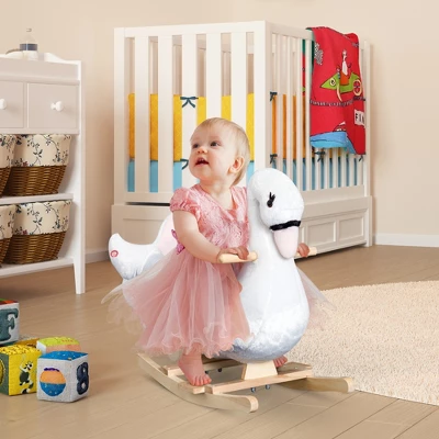 Qaba Kids Ride On Rocking Horse Plush Swan Style Toy With Music For Over 18 Months Children, White And Pink 1 Qaba Kids Ride On Rocking Horse Plush Swan Style Toy With Music For Over 18 Months Children, White And Pink