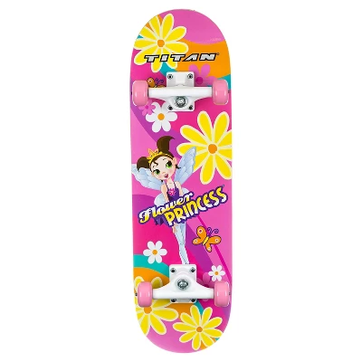 TITAN 9272 Flower Princess Complete 28" Girls' Pink Skateboard 1 TITAN 9272 Flower Princess Complete 28" Girls' Pink Skateboard