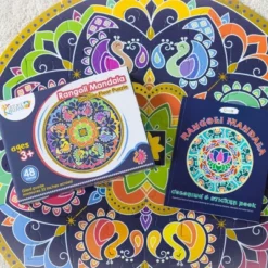 Kulture Khazana Rangoli Mandala Bundle Coloring And Sticker Book With Rangoli Mandala Circular Floor Puzzle - 48pc