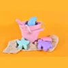 Link Ready! Set! Play! Silicone Beach & Pool Toy 7pc Set For Travel Easy To Clean Bucket Shovel 4 Sands Molds For Toddlers & Babies Carry Bag Included