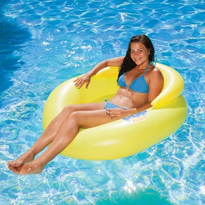 Swim Central 50" Inflatable Yellow Water Pop Floating Lounger With Black Mesh Seat 1 Swim Central 50" Inflatable Yellow Water Pop Floating Lounger With Black Mesh Seat