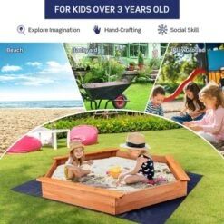 Costway Hexagon Wooden Cedar Sand Box W Seat Boards & Cover & Ground Liner -LITTLE TIKES Shop GUEST a6e1e94e 9fb2 4b0f 8c8b 8f3b651c29bf