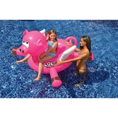 Swimline 54" Water Sports Inflatable 1-Person Ride-On Flying Pig Swimming Pool Float - Pink/White 2 Swimline 54" Water Sports Inflatable 1-Person Ride-On Flying Pig Swimming Pool Float - Pink/White - Image 2