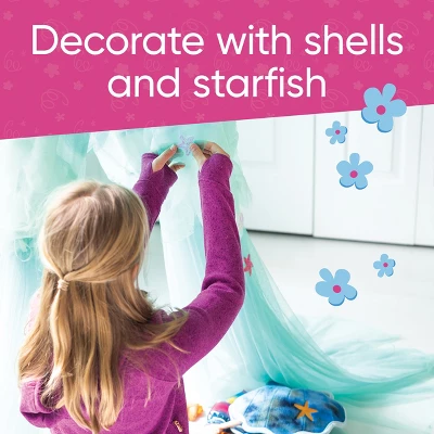 HearthSong Mermaid Blue Scalloped Gauze Canopy With LED Lights And Decorative Applique And Cute Shells And Starfish 3 HearthSong Mermaid Blue Scalloped Gauze Canopy With LED Lights And Decorative Applique And Cute Shells And Starfish - Image 3