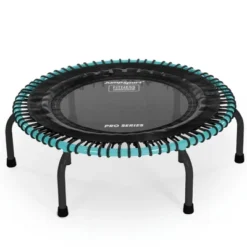 JumpSport 350 Pro Fitness 39" FlexBounce Cardio Workout Indoor Trampoline With 4 Elastic Cords And 7 Firmness Settings For Home Gyms, Teal & Black