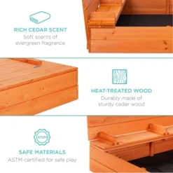 Best Choice Products 47x47-Inch Kids Wooden Outdoor Sandbox W/ 2 Foldable Bench Seats, Sand Protection, Liner - Brown -LITTLE TIKES Shop GUEST ac95e5e7 7f47 4f61 b1a6 71d4c1aa5c73