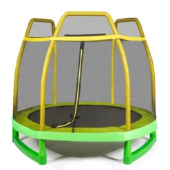 Costway 7 FT Kids Trampoline W/Safety Enclosure Net Spring Pad Indoor Outdoor Heavy Duty YellowBlue