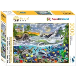 Brain Tree - Aquatic Island 1000 Piece Puzzles For Adults-Jigsaw Puzzles-With 4 Puzzle Sorting Trays- Random Cut - 27.5"Lx19.5"W