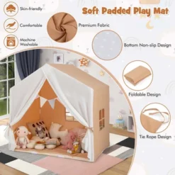 Costway Kid's Play Tent Toddler Playhouse Castle Solid Wood Frame With Washable Mat Orange/Pink -LITTLE TIKES Shop GUEST adaf3fcc 0e74 43c8 9d55 cc3e3b8abbb2