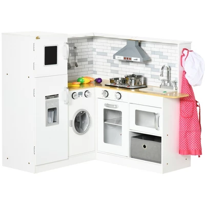 Qaba Corner Play Kitchen Set With Sound Effects And Tons Of Countertop Space, Kids Kitchen With Washing Machine, Food Toys, Ice Maker, Ages 3-6, White 3 Qaba Corner Play Kitchen Set With Sound Effects And Tons Of Countertop Space, Kids Kitchen With Washing Machine, Food Toys, Ice Maker, Ages 3-6, White - Image 3