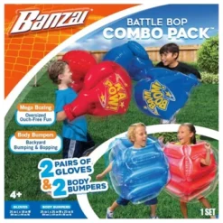 Banzai Battle Bop Combo Pack W/ Inflatable Gloves & Body Bumpers, 2 Pairs Each & 2 In 1 Ultimate Aqua Sports Water Park & Climb 'N Bounce House Combo