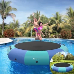 Costway 10FT Inflatable Water Bouncer Splash Padded Water Trampoline BlueYellow