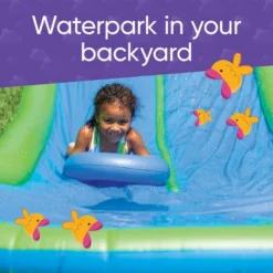 Hearthsong Extra Long 25-Foot Double Lane Water Slide With Sprinkler, Splash Pool, And 2 Inflatable Speed Boards