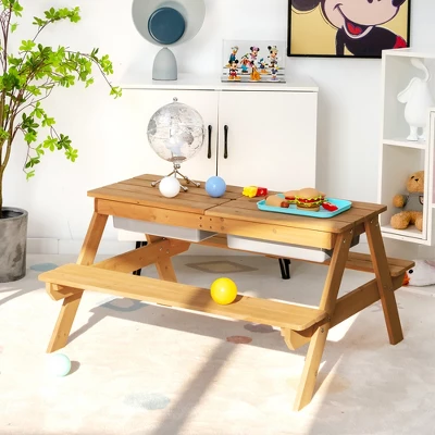 Costway 3-in-1 Kids Picnic Table Wooden Outdoor Sand & Water Table W/Umbrella Play Box Es 2 Costway 3-in-1 Kids Picnic Table Wooden Outdoor Sand & Water Table W/Umbrella Play Box Es - Image 2