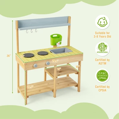 Costway Outdoor Mud Kitchen Set, Outdoor Play Kitchen Set With Removable Water Box 2 Costway Outdoor Mud Kitchen Set, Outdoor Play Kitchen Set With Removable Water Box - Image 2