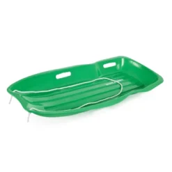 Slippery Racer Downhill Xtreme Flexible Adults And Kids Plastic Toboggan Snow Sled For Up To 2 Riders With Pull Rope And Handles, Green (2 Pack)