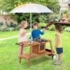 Costway Kid's Play Trolley Outdoor Wooden Kids Play Cart With Sun Umbrella For Toddlers 3+