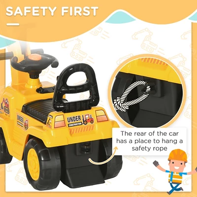 HOMCOM Ride On Excavator Pull Cart, Kids Digger Ride On Truck With Horn, Storage, Sit And Scoot Pretend Play Toy Construction Car, Ages 18M+ 4 HOMCOM Ride On Excavator Pull Cart, Kids Digger Ride On Truck With Horn, Storage, Sit And Scoot Pretend Play Toy Construction Car, Ages 18M+ - Image 4