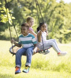 HearthSong 40-Inch Round Red Rope Swing With Padded Steel Frame And Woven Poly Rope Seat