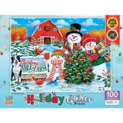 MasterPieces 100 Piece Glitter Christmas Jigsaw Puzzle - On The Tree Farm