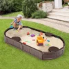 Costway 6F Wooden Sandbox W/Built-in Corner Seat, Cover, Bottom Liner For Outdoor Play