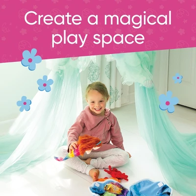 HearthSong Mermaid Blue Scalloped Gauze Canopy With LED Lights And Decorative Applique And Cute Shells And Starfish 1 HearthSong Mermaid Blue Scalloped Gauze Canopy With LED Lights And Decorative Applique And Cute Shells And Starfish