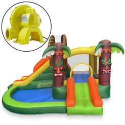 Cloud 9 Bounce House, Jungle Theme, With Blower - Inflatable Bouncer With Two Slides, Jumping Area, And Ball Pit