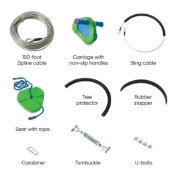 HearthSong 100-Foot Green Galvanized Steel Backyard Zipline Kit With Adjustable Seat, Non-Slip Handles, And Rubber Stopper -LITTLE TIKES Shop GUEST bf87e23d 3f15 4893 8ea9 fee0a6af0a20