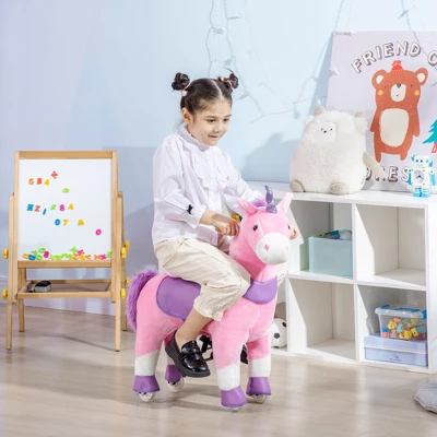 Qaba Ride On Real Walking Unicorn With Sparkly Horn, Soft Plush Ride On Rocking Horse Bearing 176lbs, Imaginative Interactive Toy For Kids, Unicorn 4 Qaba Ride On Real Walking Unicorn With Sparkly Horn, Soft Plush Ride On Rocking Horse Bearing 176lbs, Imaginative Interactive Toy For Kids, Unicorn - Image 4