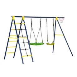 Outsunny Kids Metal Swing Set For Backyard, With Saucer Swing Adjustable Swing Seat, Basket Hoop, Climb Ladder, Net, Metal Stand, For 3-10 Years Old -LITTLE TIKES Shop GUEST c1ffd80c c871 4156 9b06 9417b6a2743f