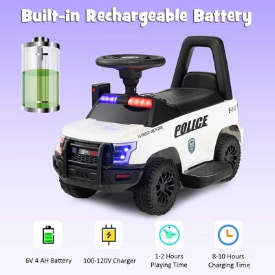 Costway 2-in-1 6V Kids Ride On Police Car Toddler Push Car W/ Megaphone & Siren WhiteBlack 4 Costway 2-in-1 6V Kids Ride On Police Car Toddler Push Car W/ Megaphone & Siren WhiteBlack - Image 4
