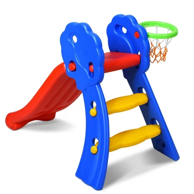 2 Step Children Folding Slide W/ Basketball Hoop For Kids Indoor & Outdoor 1 2 Step Children Folding Slide W/ Basketball Hoop For Kids Indoor & Outdoor