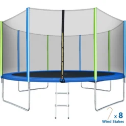 Kids Trampoline With Safety Fence Netting, Ladder And Wind Stakes - ModernLuxe